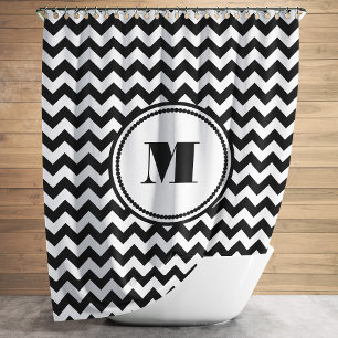 Black And White Chevron Pattern With Monogram Shower Curtain