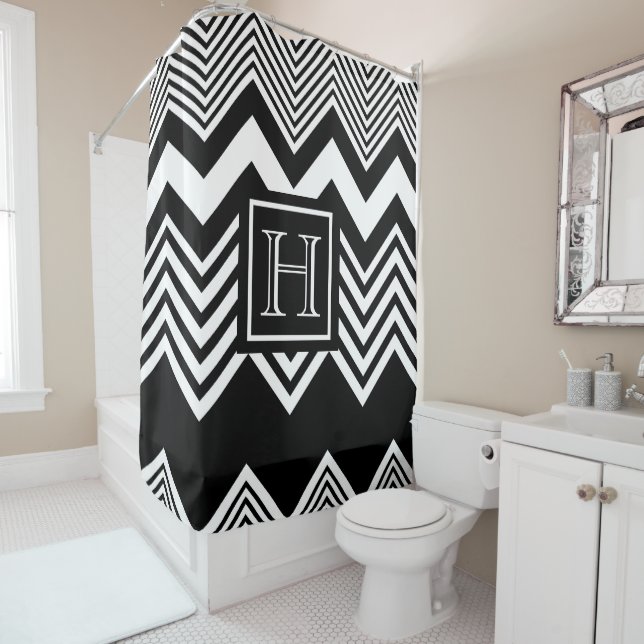 Black and White Chevron Shower Curtain (In Situ)