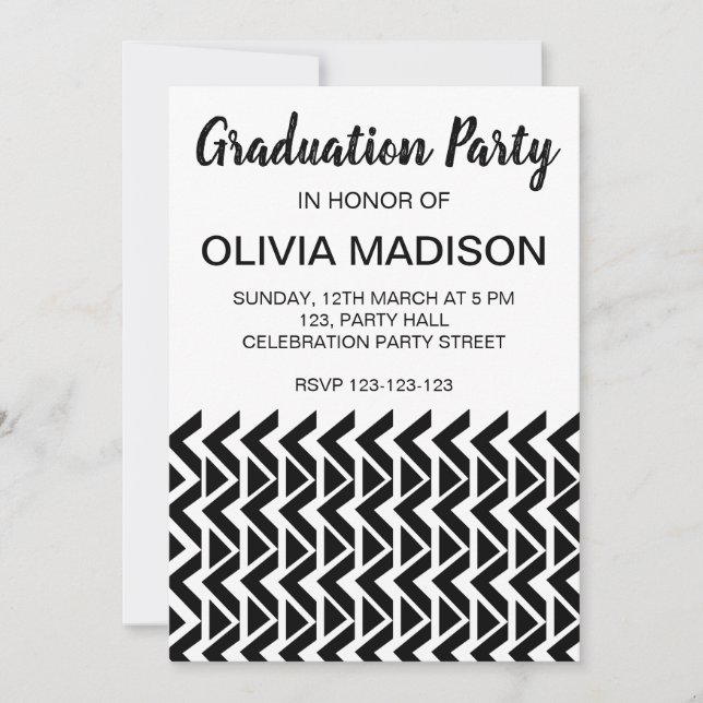 Black and White Chevron Stripe Graduation Party Invitation (Front)