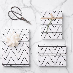 Black and White Chevron Stripe Pattern Wrapping Paper Sheet