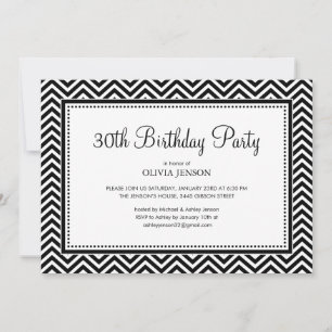 Black and White Chevron Stripes Party Invitations