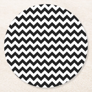 Black and White Chevron Traditional Design Round Paper Coaster