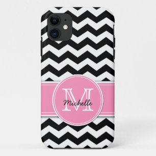 Black and White Chevron with Bubblegum Pink iPhone 11 Case