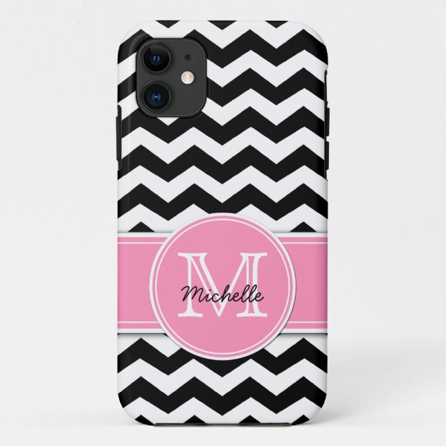 Black and White Chevron with Bubblegum Pink Case-Mate iPhone Case (Back)