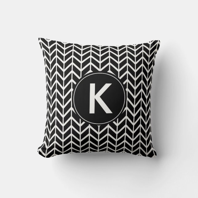 Black and White Chevron with Custom Monogram Cushion (Front)