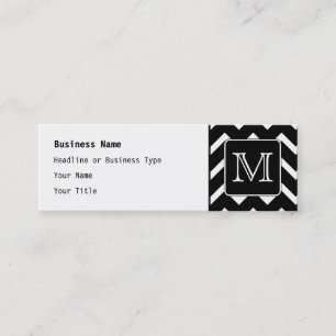 Black and White Chevron with Custom Monogram. Mini Business Card