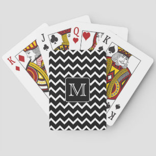 Black and White Chevron with Custom Monogram. Playing Cards
