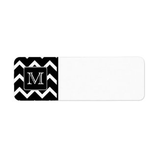 Black and White Chevron with Custom Monogram. Return Address Label