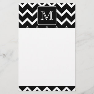 Black and White Chevron with Custom Monogram. Stationery