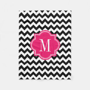 Black and White Chevron with Hot Pink Monogram Fleece Blanket