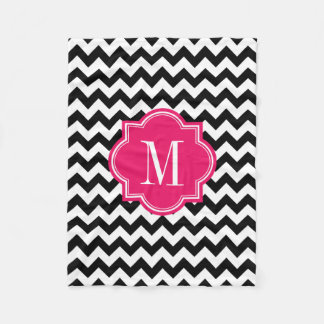 Black and White Chevron with Hot Pink Monogram Fleece Blanket