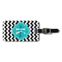 Black and White Chevron with Teal Monogram