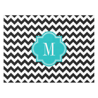Black and White Chevron with Teal Monogram Tablecloth
