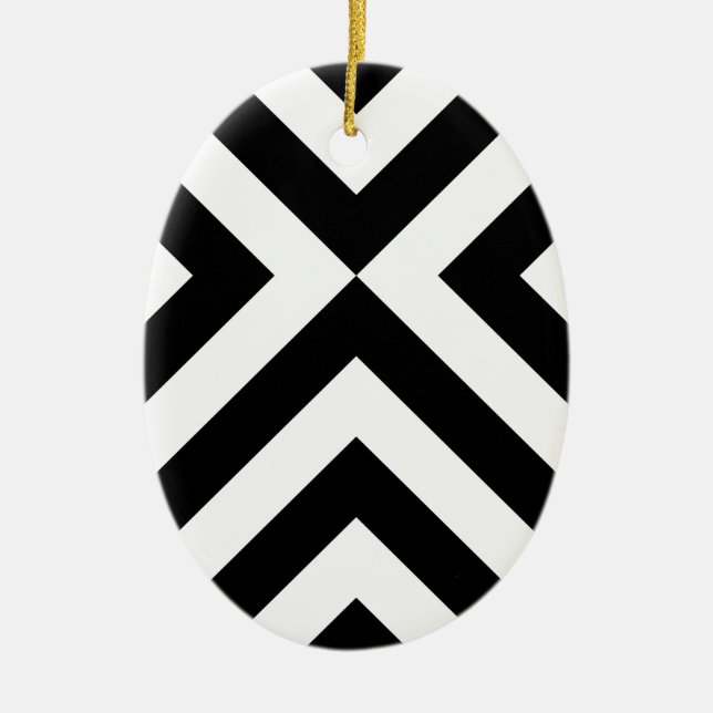 Black and White Chevrons Ceramic Ornament (Front)