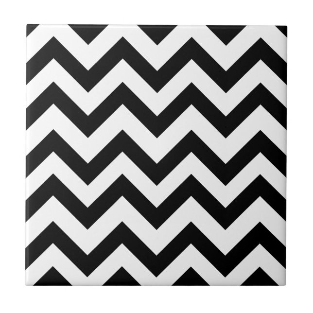 Black And White Chevrons Ceramic Tile (Front)