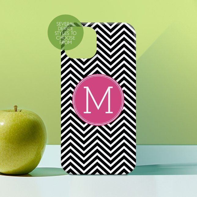 Black and White Chevrons Custom Pink Monogram Case-Mate iPhone Case (Personalized Phone Case with Custom Text - Choose a Device Style)