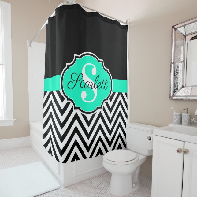 Black and White Chevrons Shower Curtain (In Situ)