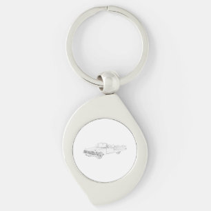 Black and White Chevy Impala Drawing Swirl Key Ring
