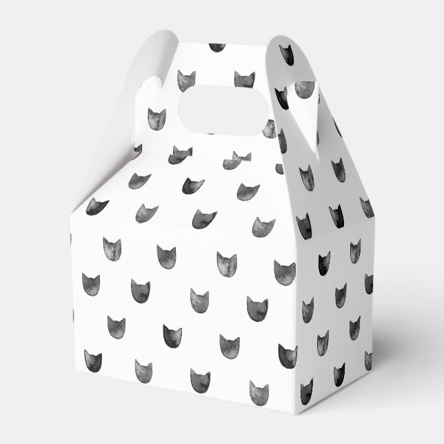 Black and White Chic Cute Cat Pattern Favour Box (Front Side)