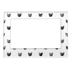Black and White Chic Cute Cat Pattern Magnetic Picture Frame