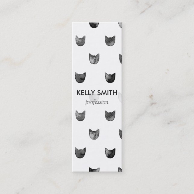 Black and White Chic Cute Cat Pattern Mini Business Card (Front)