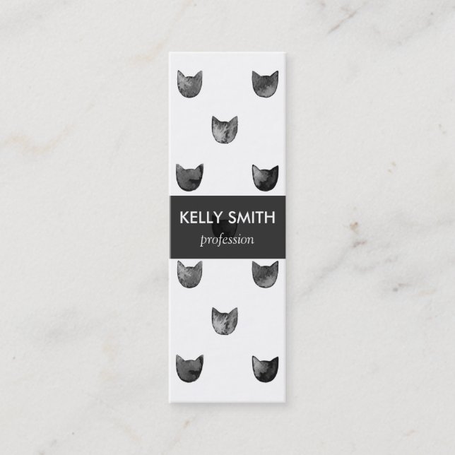 Black and White Chic Cute Cat Pattern Mini Business Card (Front)
