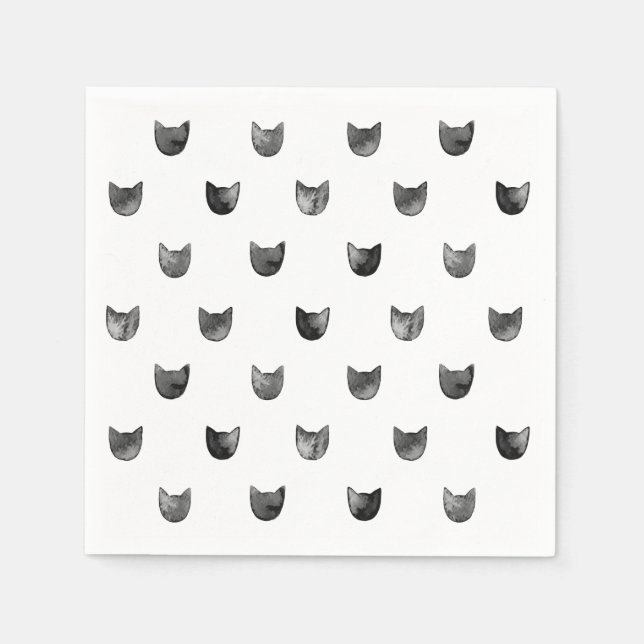 Black and White Chic Cute Cat Pattern Napkin (Front)