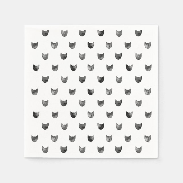 Black and White Chic Cute Cat Pattern Napkin (Front)