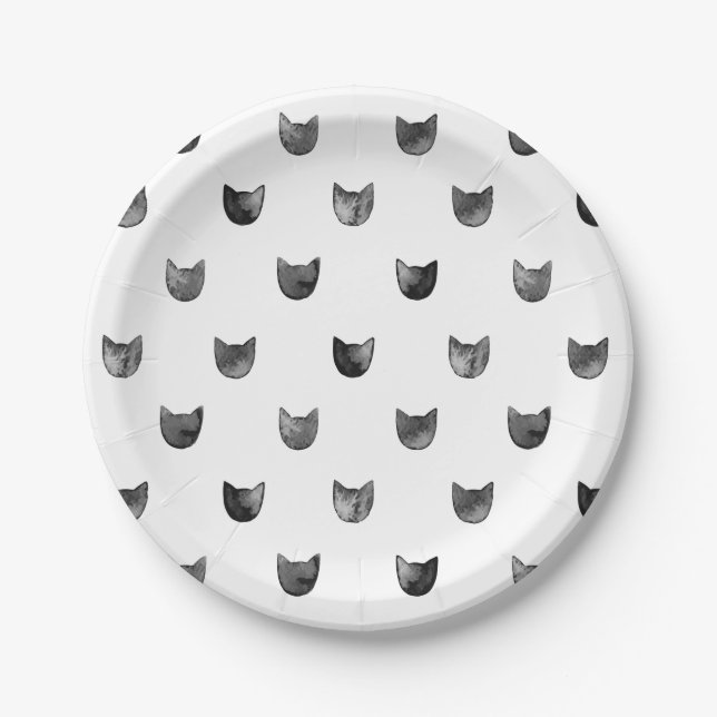 Black and White Chic Cute Cat Pattern Paper Plate (Front)