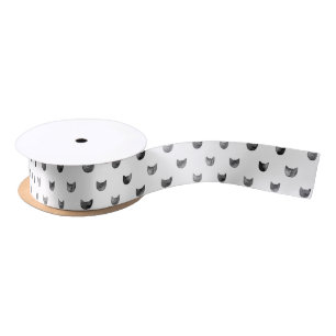 Black and White Chic Cute Cat Pattern Satin Ribbon