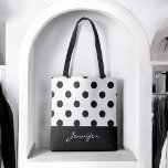 Black and White Chic Polka Dots with Monogram Tote Bag<br><div class="desc">A chic design,  always in style,  featuring black polka dots over a white background with a custom monogram that you can edit with your name or other desired text. This tote makes a wonderful personalised gift for someone special.</div>