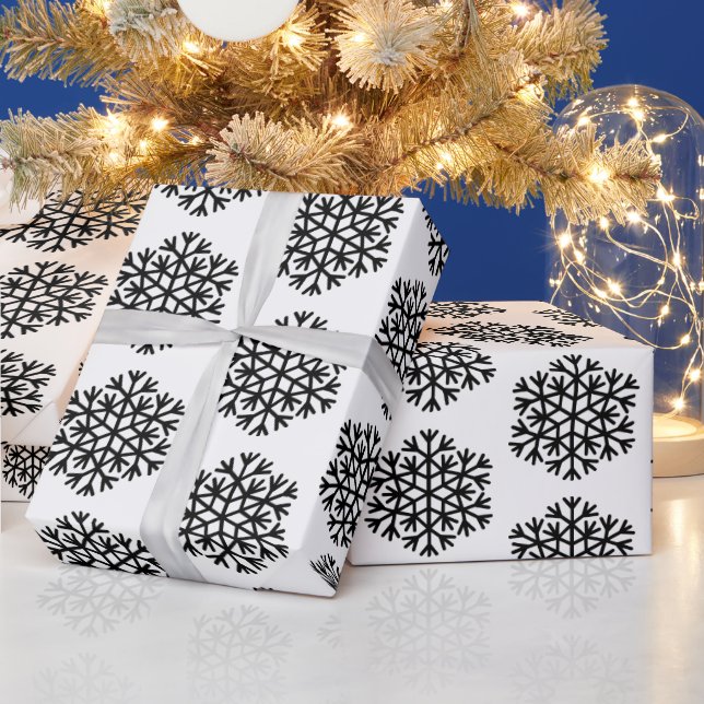 Black and White Chic Snowflake Pattern  Wrapping Paper (Holidays)