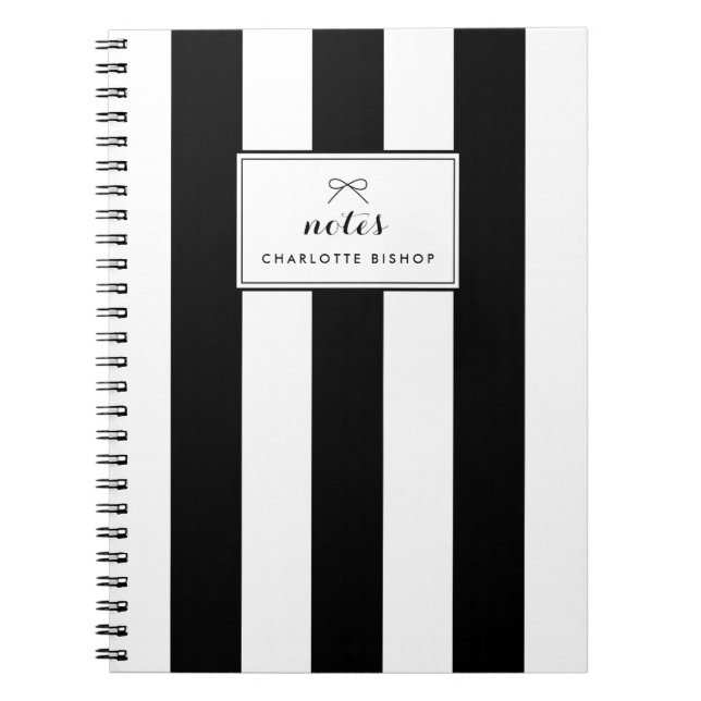 Black and White Chic Vertical Stripes Personalised Notebook (Front)