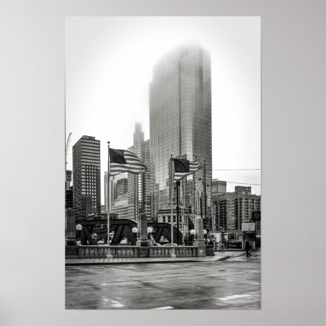 Black and White Chicago City View Photo Print (Front)