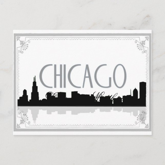Black and white Chicago skyline Postcard (Front)