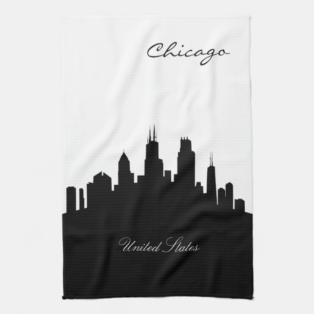 Black and White Chicago Skyline Tea Towel (Vertical)