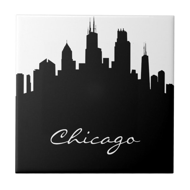 Black and White Chicago Skyline Tile (Front)