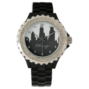 Black and White Chicago Skyline Watch
