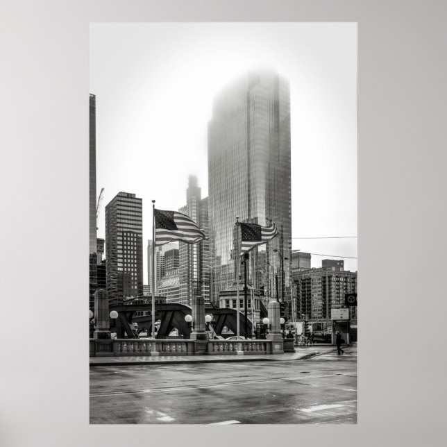 Black and White Chicago USA FLAG photography   Poster (Front)
