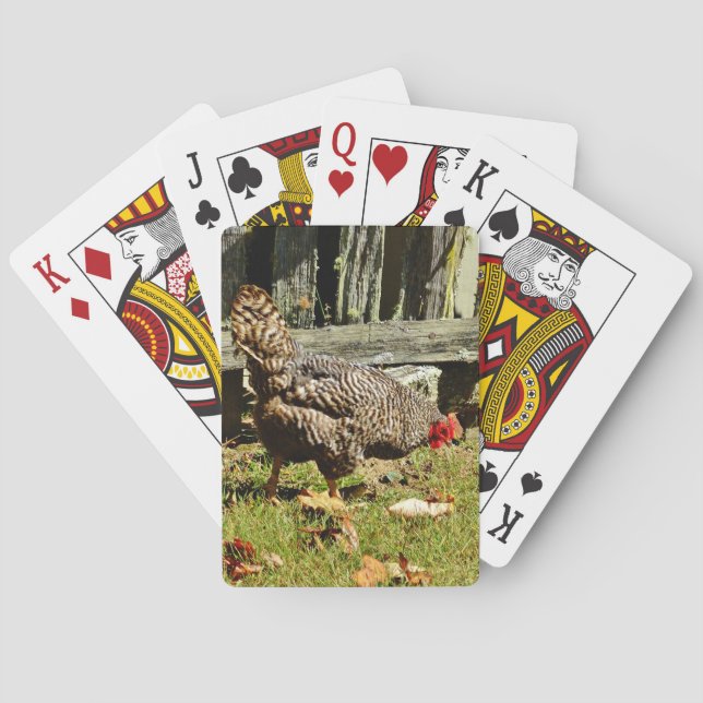Black and white Chicken by fence Playing Cards (Back)