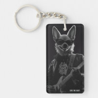 Black and White Chihuahua Guitar Virtuoso Keychain