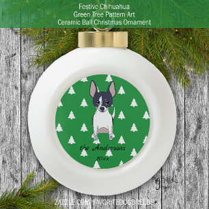 Black and White Chihuahua White Christmas Trees Ceramic Ball Christmas Ornament