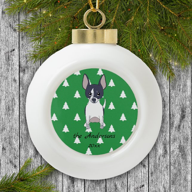 Black and White Chihuahua White Christmas Trees Ceramic Ball Christmas Ornament (Creator Uploaded)