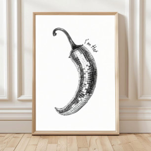 Black and White Chilli Poster, Disco Ball Chilli Poster