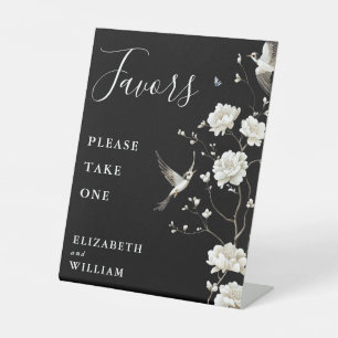 Black And White Chinoiserie Floral Favours Wedding Pedestal Sign