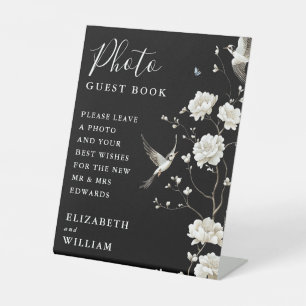 Black And White Chinoiserie Photo Guest Book Pedestal Sign