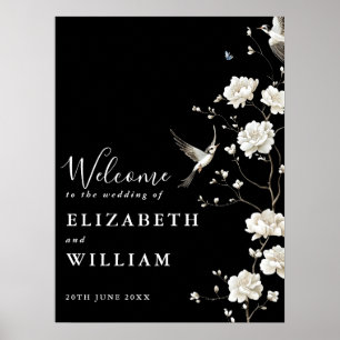 Black And White Chinoiserie Wedding Welcome Sign