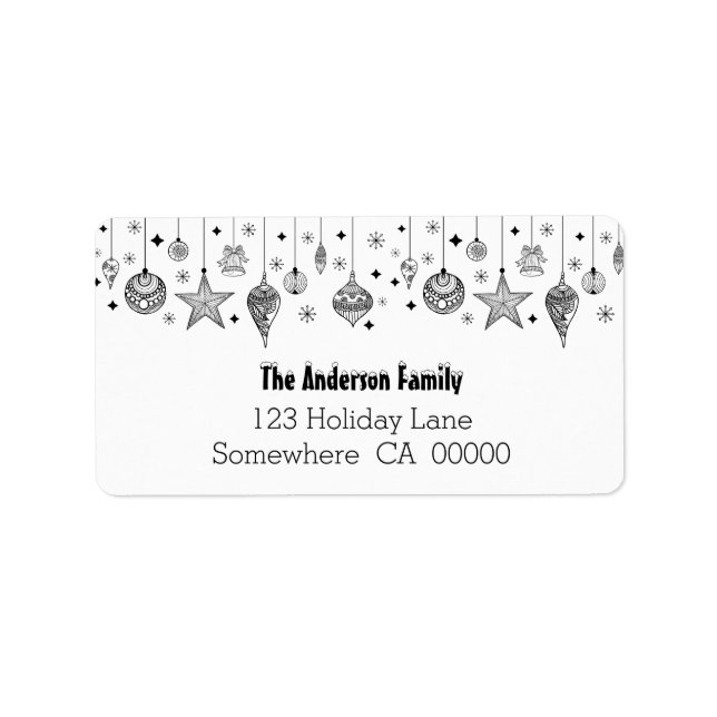 Black and White Christmas Baubles Label (Front)