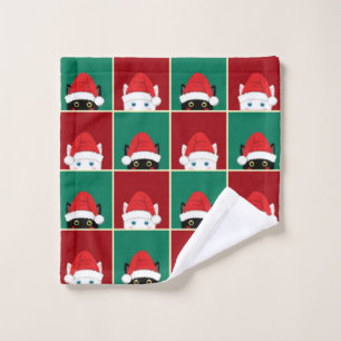 Black And White Christmas Cats Bath Towel Set