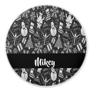 Black and white Christmas characters Ceramic Knob